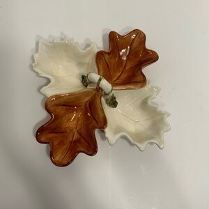 Four Compartment Oak & Maple Leaf‎ Design Ceramic Candy Nut Or Condiment Dish
